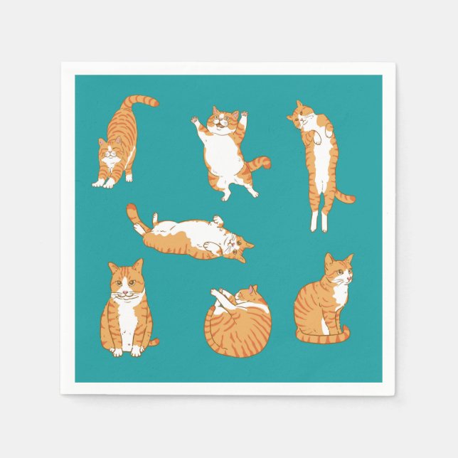 Cute Orange Cat Poses Napkin (Front)