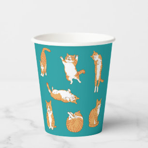 Cute Orange Cat Poses Paper Cups