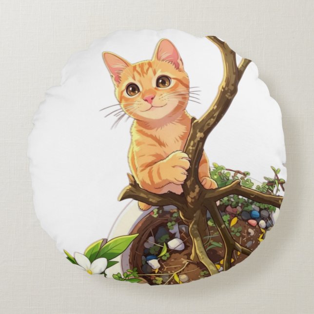 Cute Orange Cat Round Pillow  (Front)