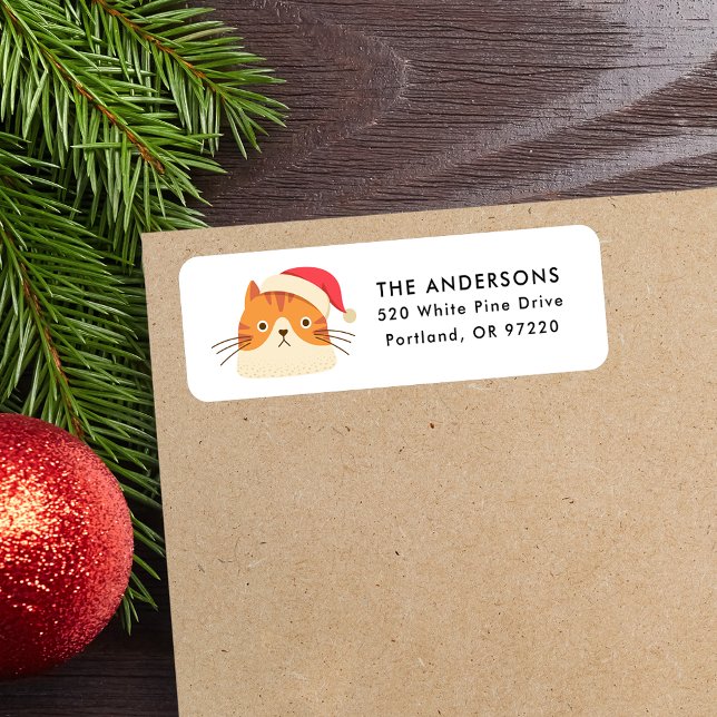 Cute Orange Cat Santa Hat Christmas Return Address (Creator Uploaded)