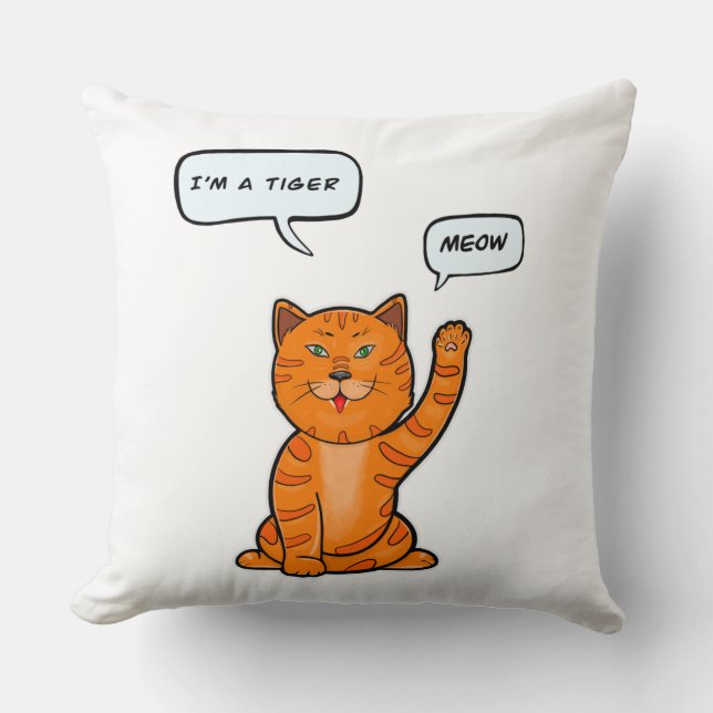 Cute orange cat says "Meow". Tiger 2022 T-Shirt Cushion (Front)