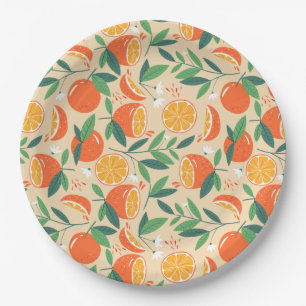 cute orange citrus tiled pattern paper plate