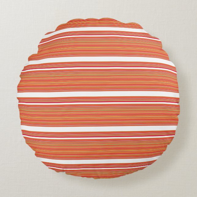 Cute orange colourful stripes round cushion (Front)