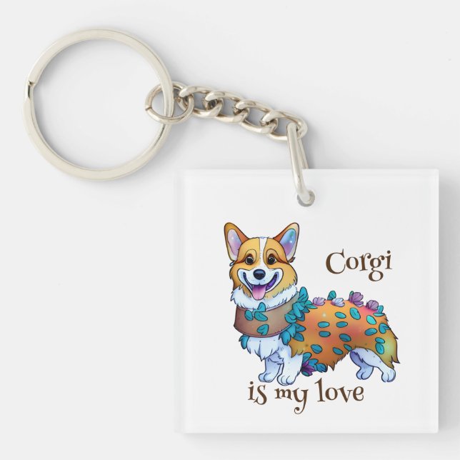 Cute Orange corgi for  a positive mood  Key Ring (Front)