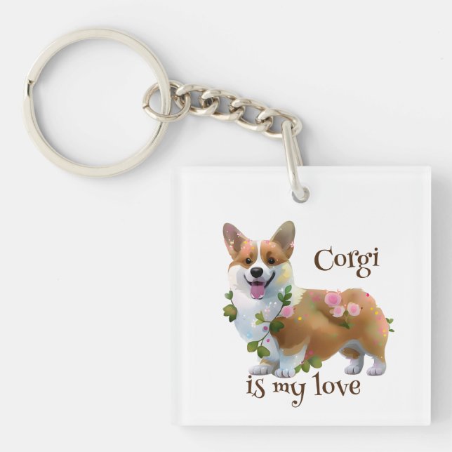 Cute Orange corgi for  a positive mood  Key Ring (Front)