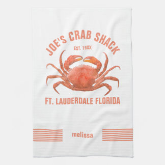 Cute Orange Crab Hand Watercolors Illustration Tea Towel