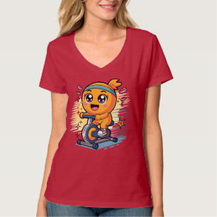 Cute Orange Cycling Exercise Bike Cartoon Workout T-Shirt