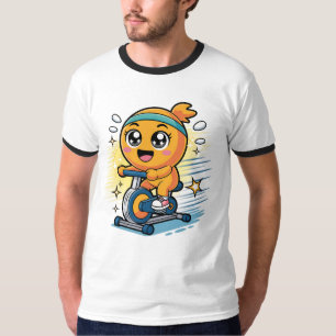 Cute Orange Cycling Exercise Bike Cartoon Workout T-Shirt