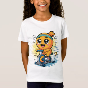 Cute Orange Cycling Exercise Bike Cartoon Workout T-Shirt