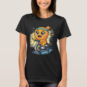 Cute Orange Cycling Exercise Bike Cartoon Workout T-Shirt
