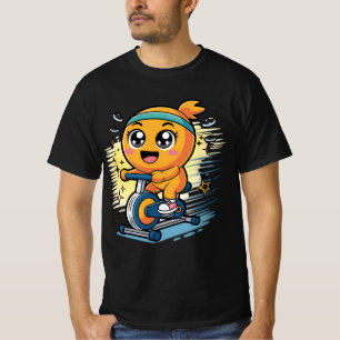 Cute Orange Cycling Exercise Bike Cartoon Workout T-Shirt