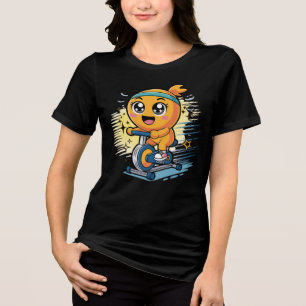 Cute Orange Cycling Exercise Bike Cartoon Workout Tri-Blend Shirt