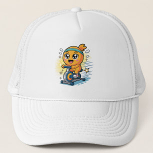 Cute Orange Cycling Exercise Bike Cartoon Workout Trucker Hat