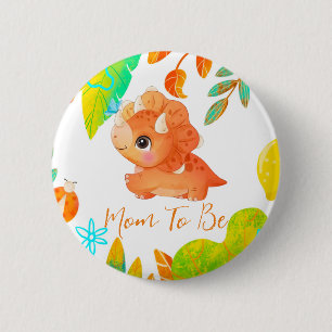 Cute Orange Dinosaur Mum To Be Button