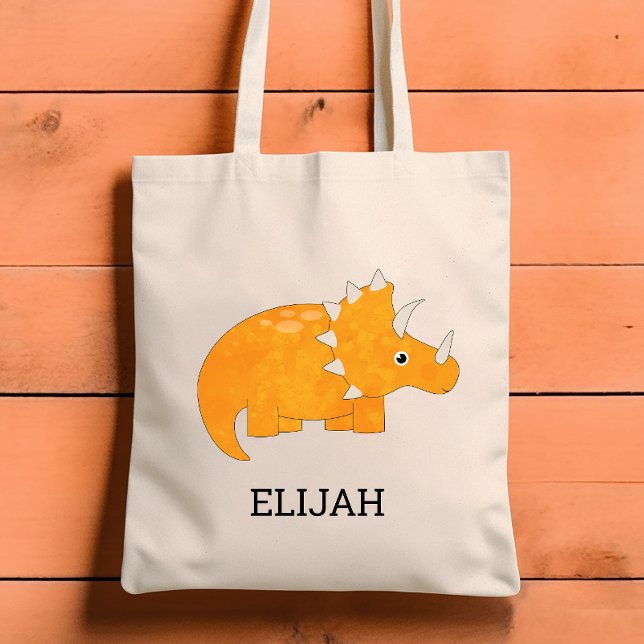 Cute Orange Dinosaur Personalised Kids Tote Bag (Creator Uploaded)