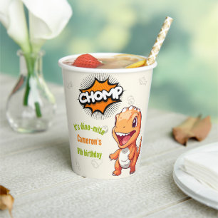 Cute Orange Dinosaur T-Rex Paper Cups
