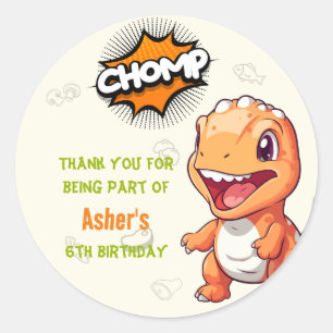 Cute Orange Dinosaur T-Rex Party Favor Round Classic Round Sticker
