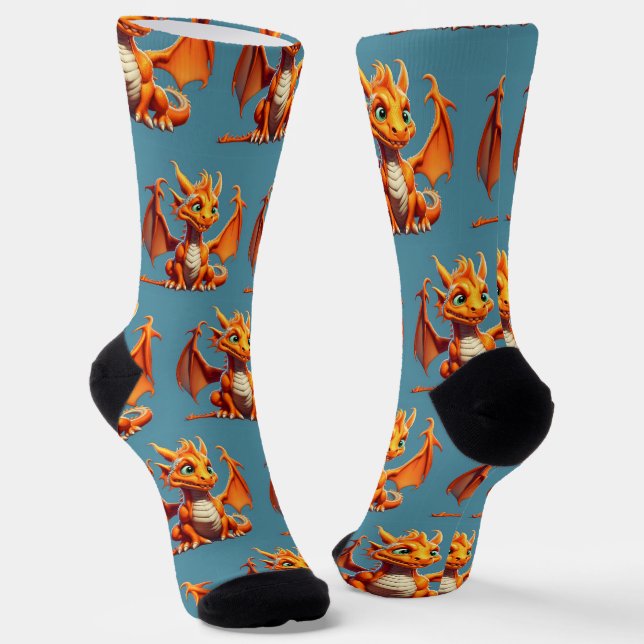 Cute Orange Dragon Socks (Angled)