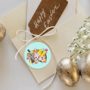 Cute Orange Easter Cat Classic Round Sticker