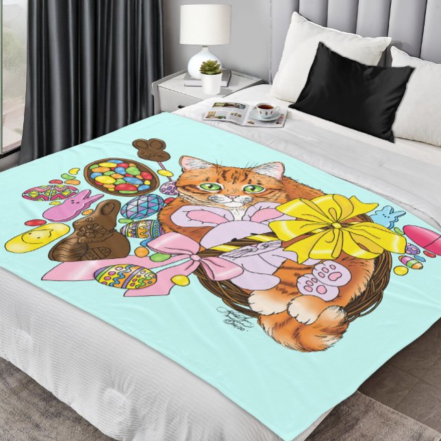 Cute Orange Easter Cat Fleece Blanket (Creator Uploaded)