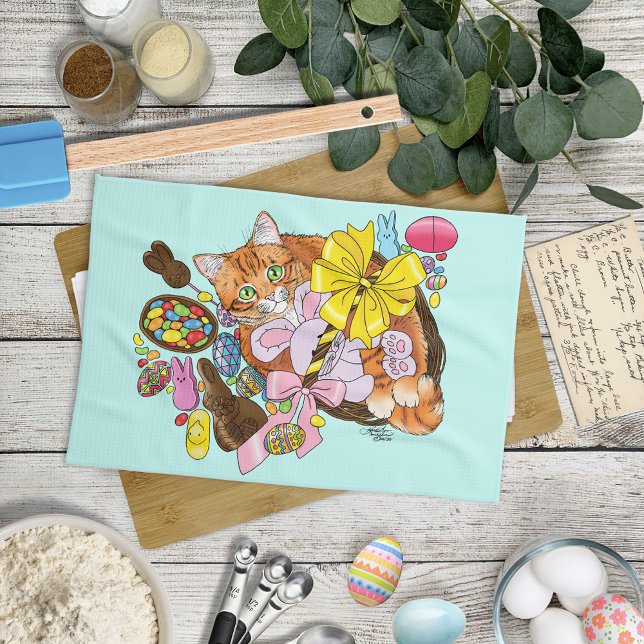 Cute Orange Easter Cat Tea Towel (Creator Uploaded)