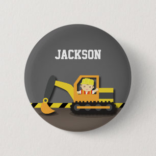 Cute Orange Excavator Construction Builder Boy 6 Cm Round Badge