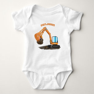 Cute orange excavator digger cartoon baby bodysuit
