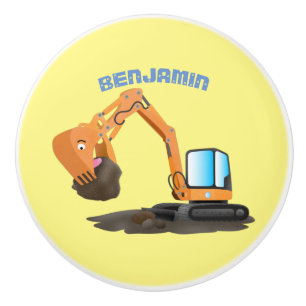 Cute orange excavator digger cartoon ceramic knob
