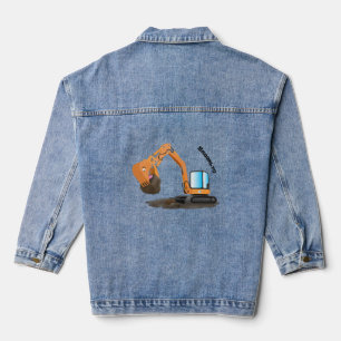 Cute orange excavator digger cartoon denim jacket