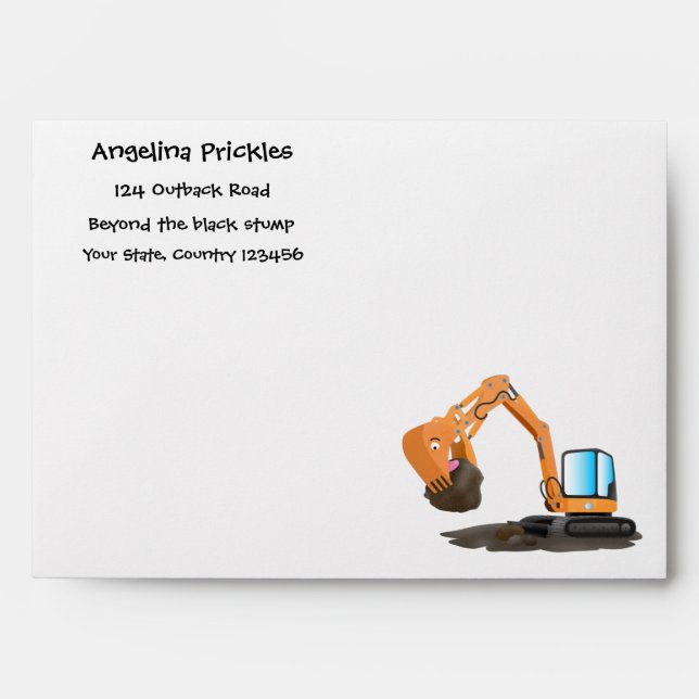 Cute orange excavator digger cartoon envelope (Front)