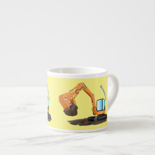 Cute orange excavator digger cartoon espresso cup