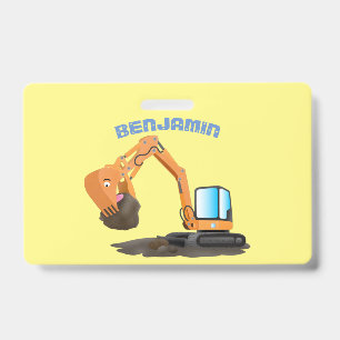 Cute orange excavator digger cartoon ID badge