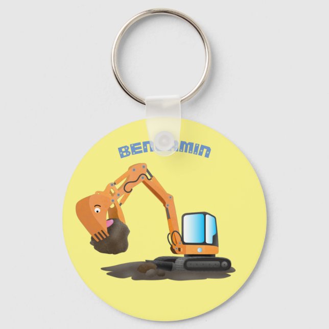 Cute orange excavator digger cartoon key ring (Front)