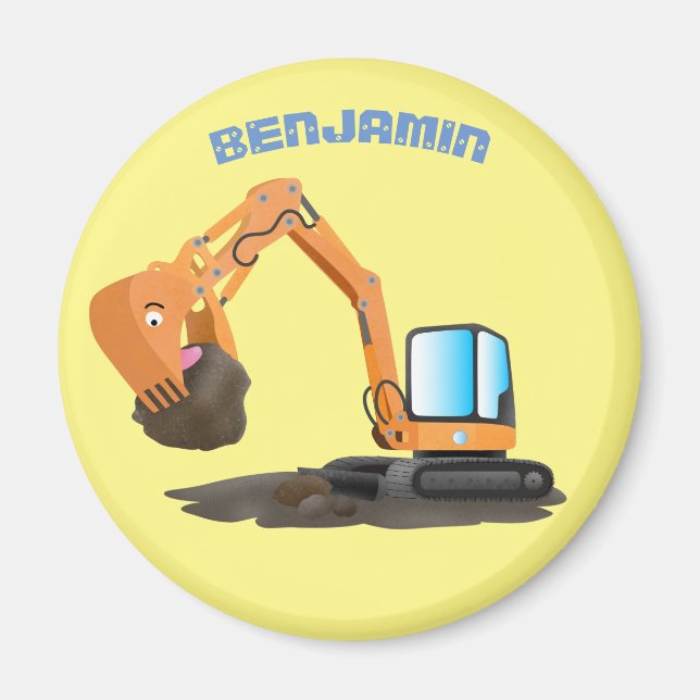 Cute orange excavator digger cartoon magnet (Front)