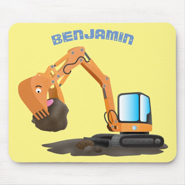 Cute orange excavator digger cartoon mouse pad (Front)