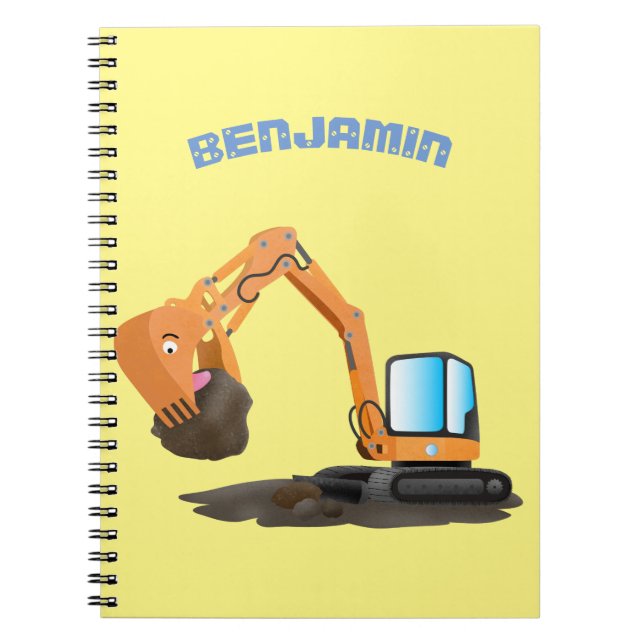 Cute orange excavator digger cartoon notebook (Front)