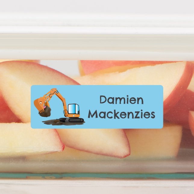 Cute orange excavator digger cartoon personalised (Affixed)