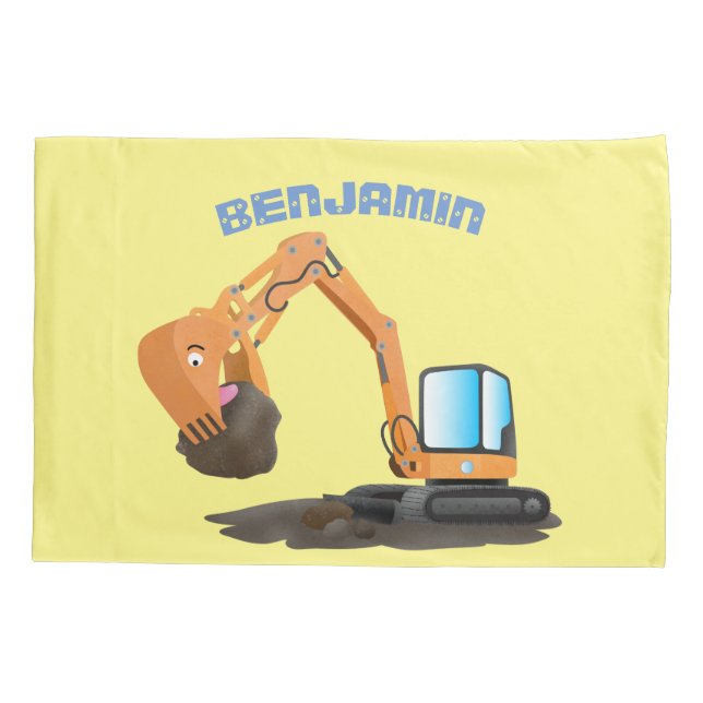 Cute orange excavator digger cartoon pillowcase (Back)