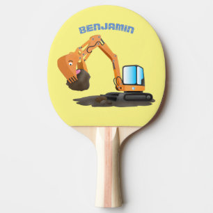 Cute orange excavator digger cartoon ping pong paddle