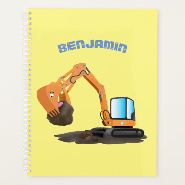Cute orange excavator digger cartoon planner (Front)