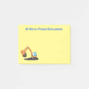 Cute orange excavator digger cartoon post-it notes