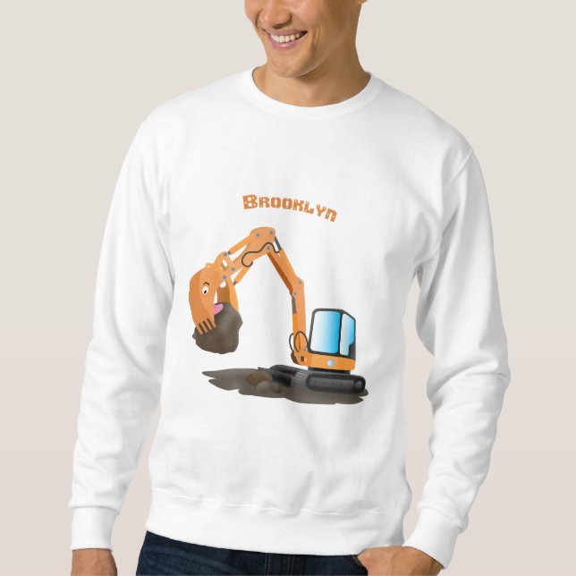 Cute orange excavator digger cartoon sweatshirt (Front)