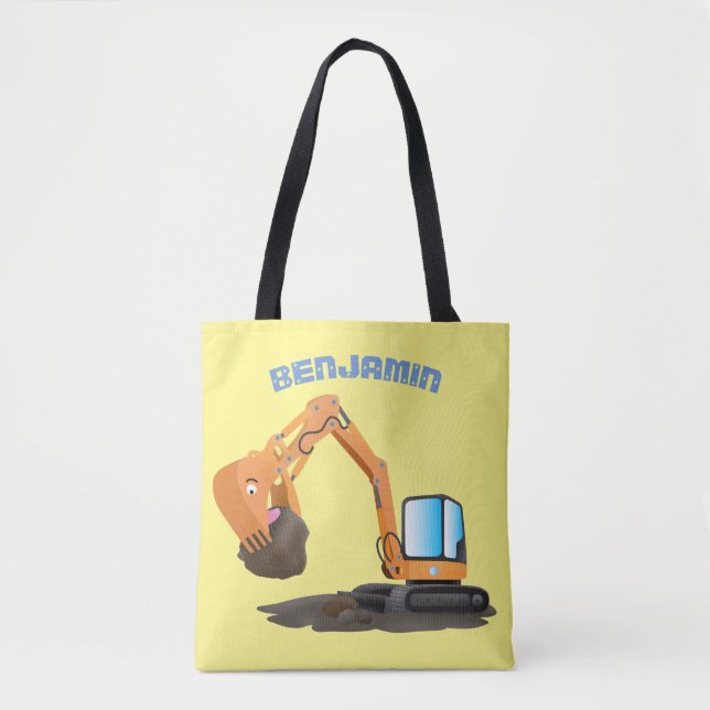 Cute orange excavator digger cartoon tote bag (Front)