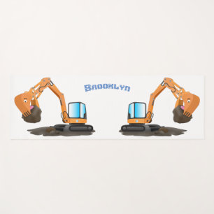 Cute orange excavator digger cartoon yoga mat