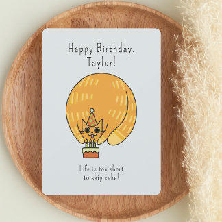 Cute Orange Fat Cat Illustration Birthday Card