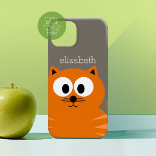 Cute Orange Fat Cat with Taupe and name Case-Mate iPhone 14 Plus Case