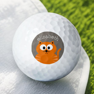Cute Orange Fat Cat with Taupe Personalised Golf Balls