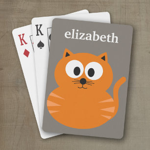 Cute Orange Fat Cat with Taupe Personalised Playing Cards