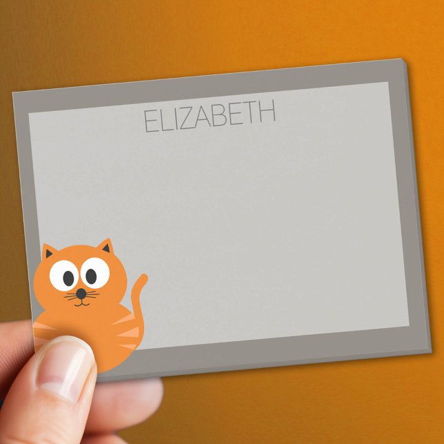 Cute Orange Fat Cat with Taupe Personalised Post-it Notes (Custom Post It Notepad)