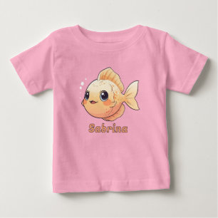 Cute Orange Fish Drawing in Cartoon Style Baby T-Shirt
